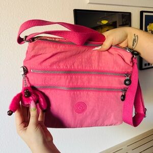 NWT Kipling Barbie pink multi zipper function crossbody messenger purse